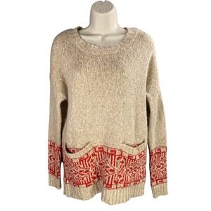 Ecote Fair Isle Nordic Knit Sweater Women Small Pockets‎ Crew Neck Cozy
